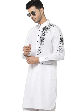 Embroidered Cotton Kurta in White