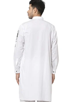 Embroidered Cotton Kurta in White