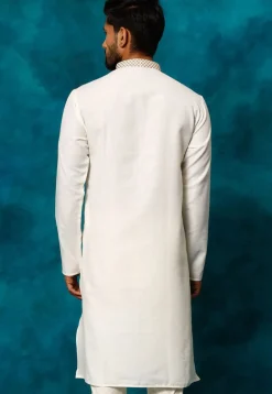Embroidered Cotton Kurta Set in White