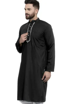 Embroidered Cotton Kurta in Black