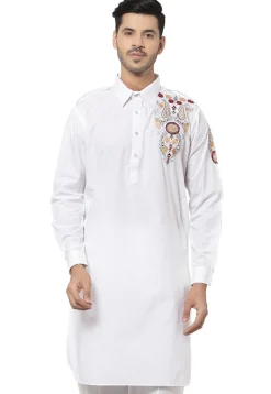 Embroidered Cotton Kurta in White
