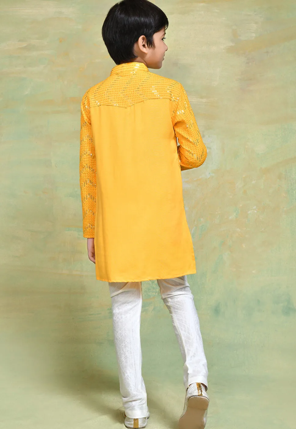 Embroidered Cotton Kurta Set in Yellow