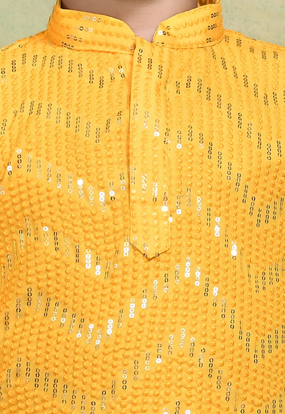 Embroidered Cotton Kurta Set in Yellow