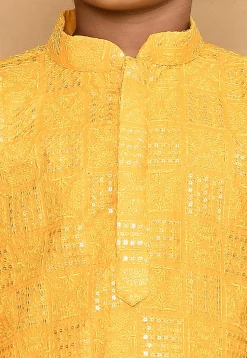 Embroidered Cotton Kurta in Yellow