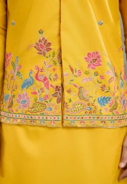 Embroidered Cotton Kurta with Jacket in Yellow