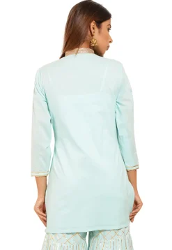 Embroidered Cotton Kurti in Sky Blue