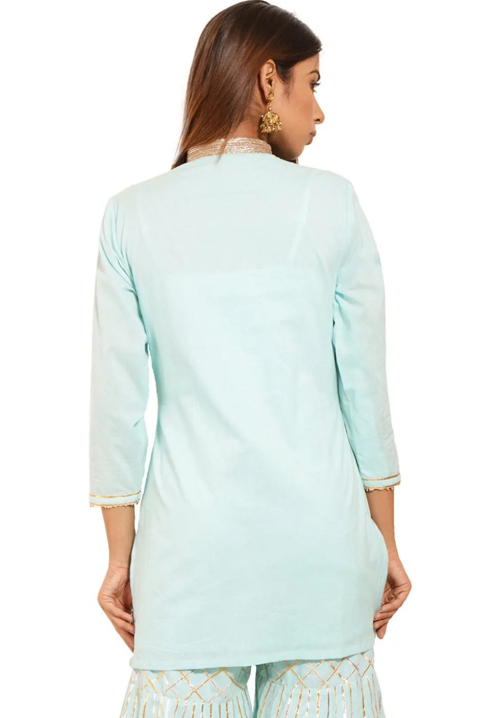 Embroidered Cotton Kurti in Sky Blue
