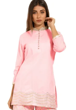 Embroidered Cotton Kurti in Pink