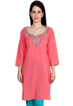 Embroidered Cotton Kurti in Old Rose