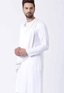 Embroidered Cotton Layered Kurta in White