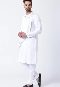 Embroidered Cotton Layered Kurta Set in White