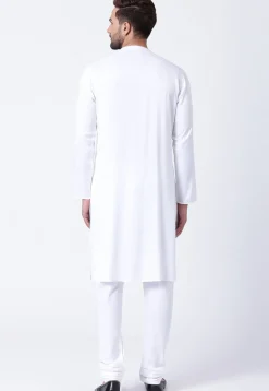Embroidered Cotton Layered Kurta Set in White