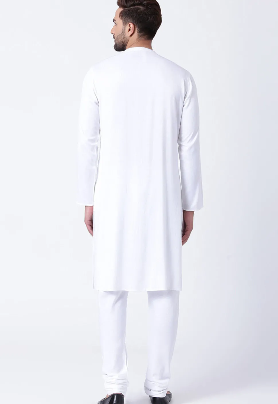 Embroidered Cotton Layered Kurta Set in White