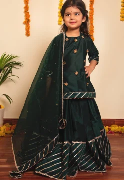Embroidered Cotton Lehenga in Dark Green