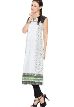 Embroidered Cotton Long Kurta in White