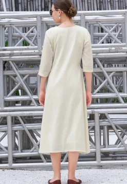 Embroidered Cotton Midi Dress in Off White