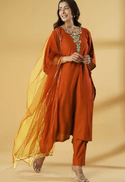 Embroidered Cotton Pakistani Suit in Rust