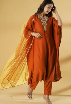 Embroidered Cotton Pakistani Suit in Rust