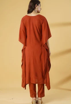 Embroidered Cotton Pakistani Suit in Rust