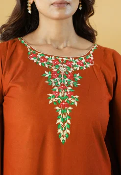 Embroidered Cotton Pakistani Suit in Rust