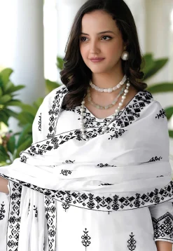 Embroidered Cotton Pakistani Suit in Off White