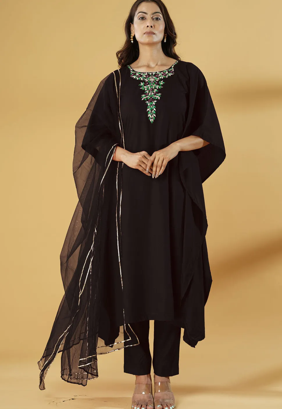 Embroidered Cotton Pakistani Suit in Black