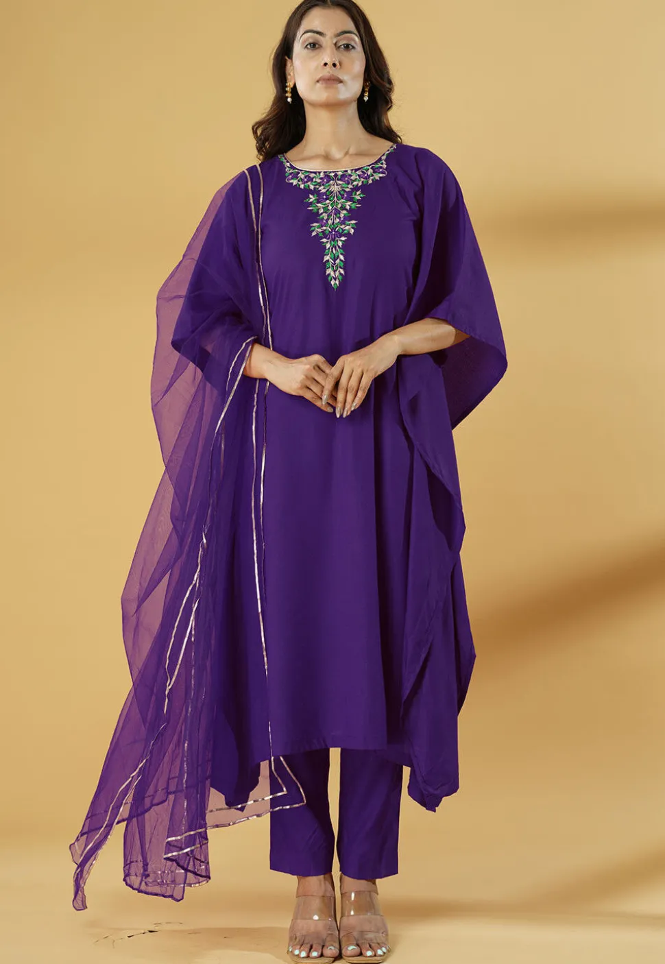 Embroidered Cotton Pakistani Suit in Purple