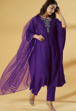 Embroidered Cotton Pakistani Suit in Purple