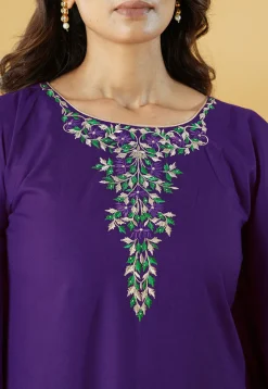 Embroidered Cotton Pakistani Suit in Purple