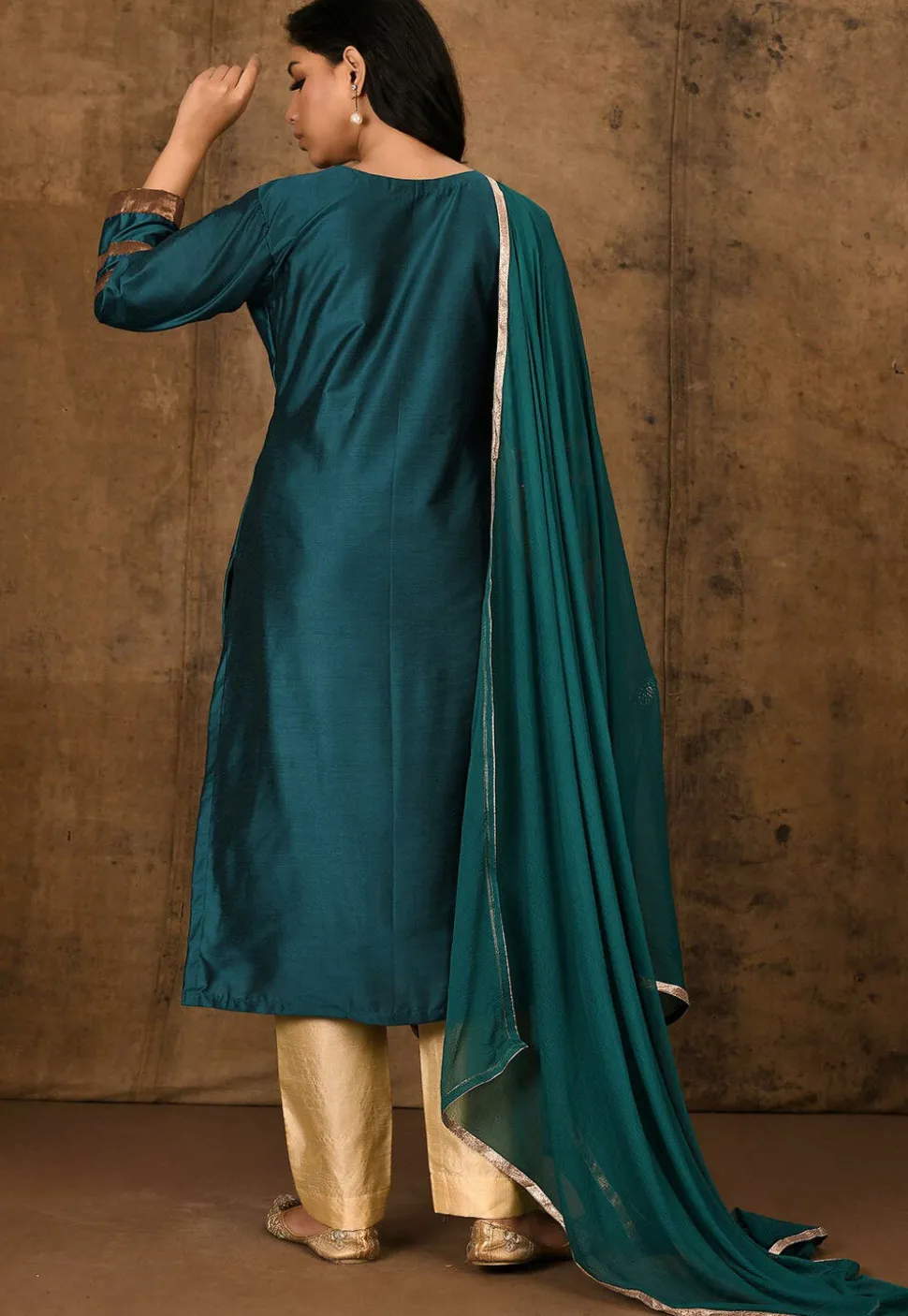 Embroidered Cotton Pakistani Suit in Dark Teal Green