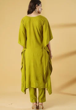 Embroidered Cotton Pakistani Suit in Olive Green