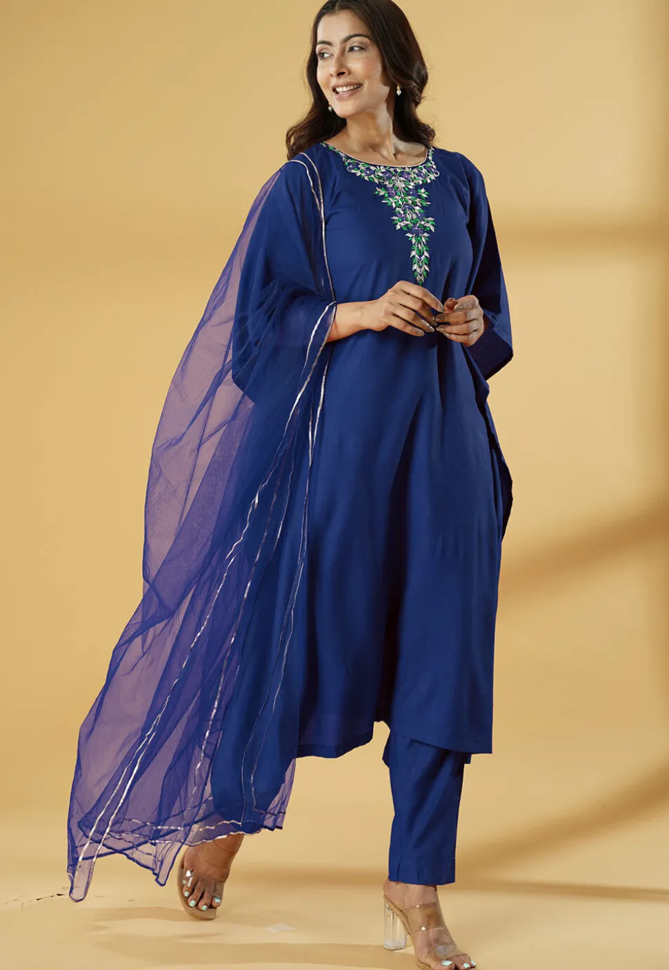 Embroidered Cotton Pakistani Suit in Blue