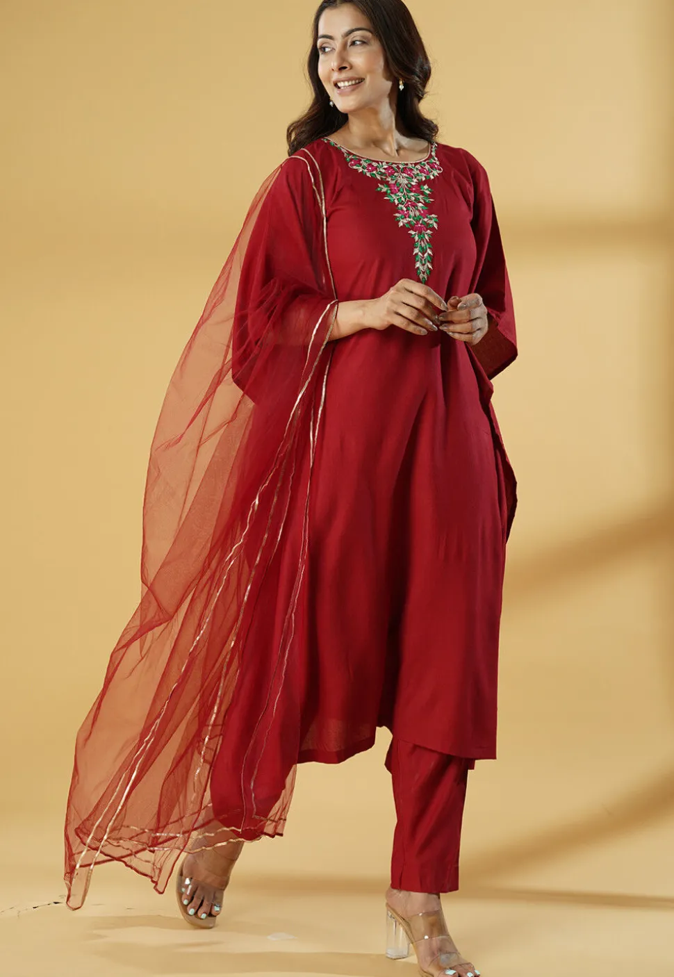 Embroidered Cotton Pakistani Suit in Maroon