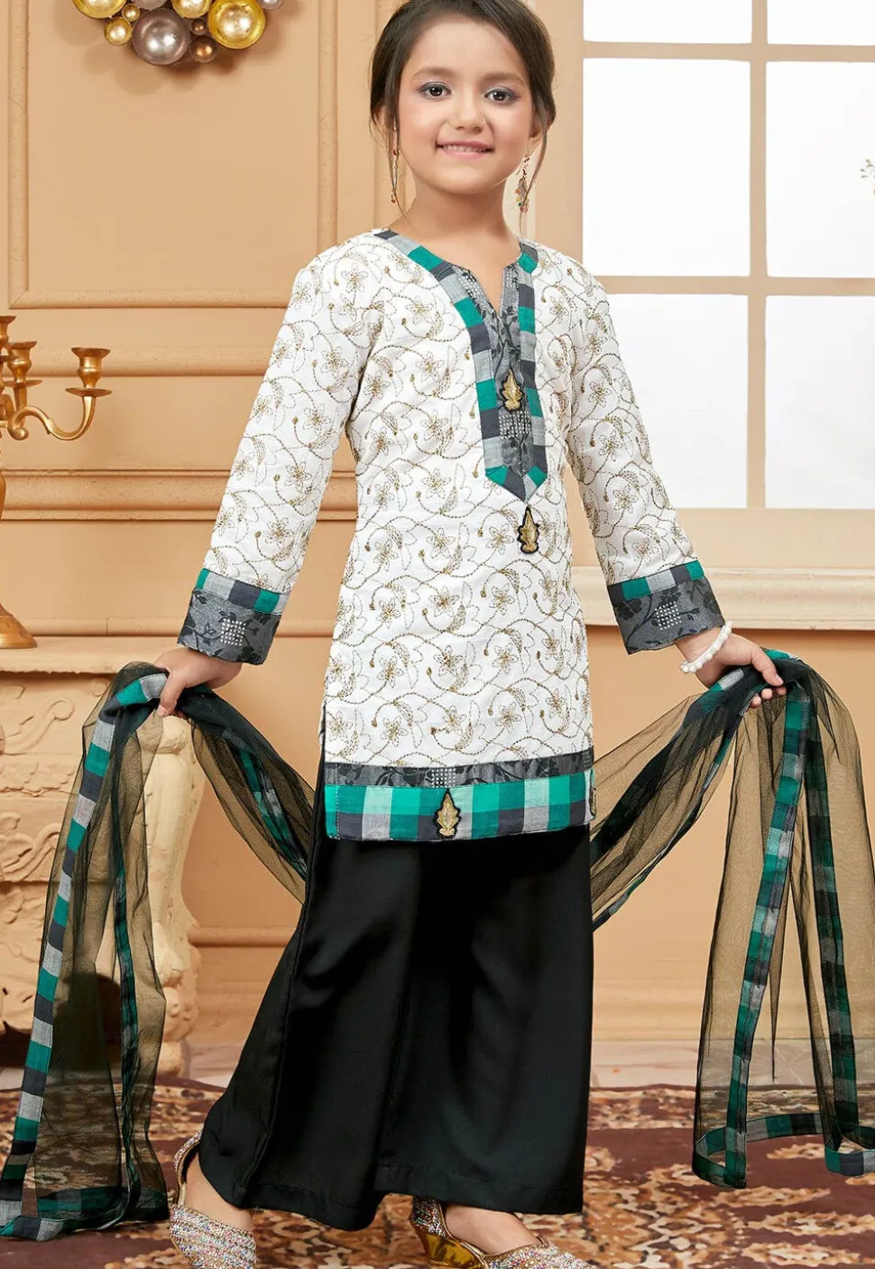 Embroidered Cotton Pakistani Suit in Off White