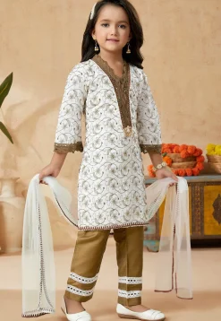 Embroidered Cotton Pakistani Suit in Off White