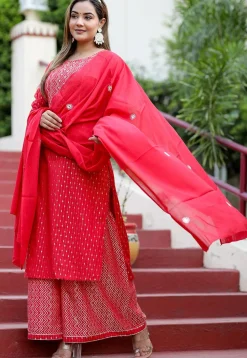 Embroidered Cotton Pakistani Suit in Red