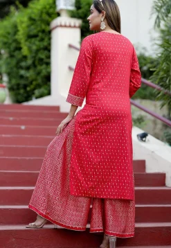 Embroidered Cotton Pakistani Suit in Red
