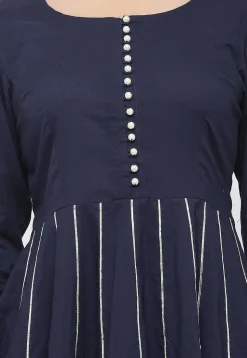 Embroidered Cotton Pakistani Suit in Navy Blue