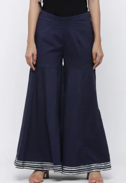 Embroidered Cotton Pakistani Suit in Navy Blue