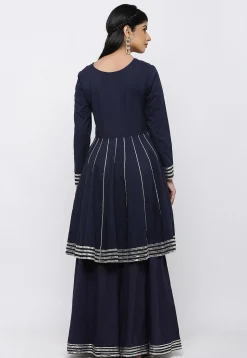 Embroidered Cotton Pakistani Suit in Navy Blue