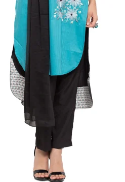 Embroidered Cotton Pakistani Suit in Sky Blue and Black