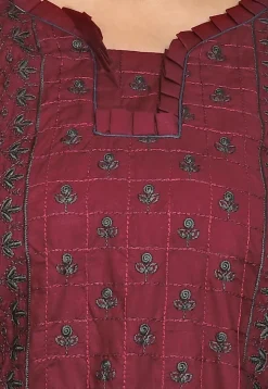Embroidered Cotton Pakistani Suit in Maroon