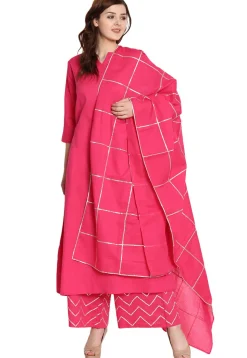 Embroidered Cotton Pakistani Suit in Pink