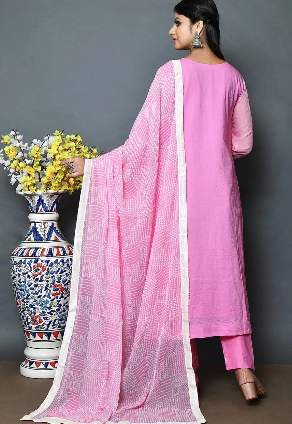 Embroidered Cotton Pakistani Suit in Pink
