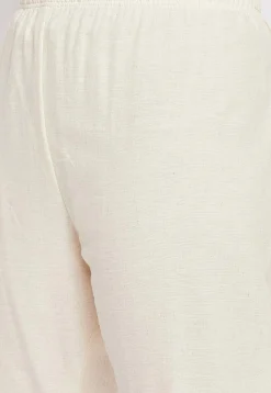 Embroidered Cotton Pant in Light Beige