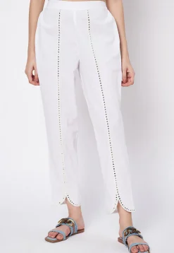 Embroidered Cotton Pant in White