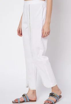 Embroidered Cotton Pant in White