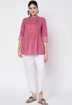 Embroidered Cotton Pant in White