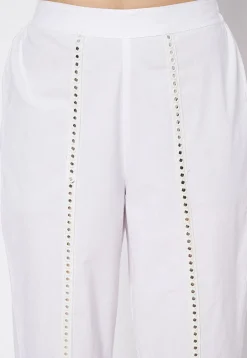 Embroidered Cotton Pant in White