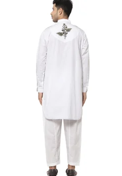 Embroidered Cotton Pathani Suit in White